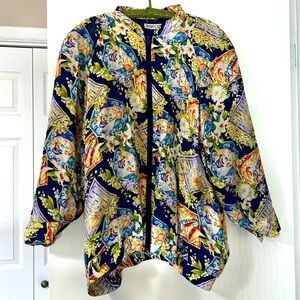 Vintage Michael Mims Karen Cole Silk Zip Up Bomber Jacket plus size 2XL